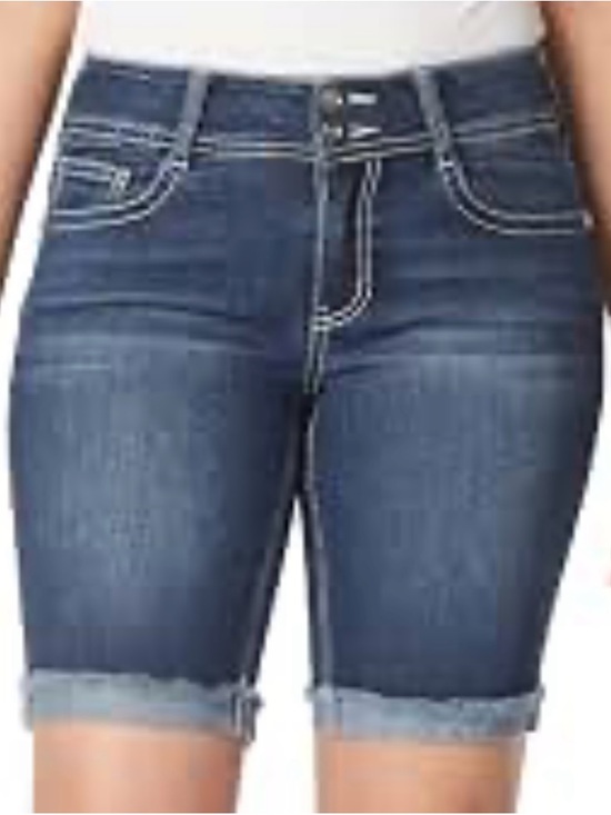 lei Denim - Lei Ashley Low Rise Classic Dark Blue Denim Bermuda Shorts - Women